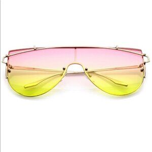 Oversized Y2K Futuristic Shield Sunglasses Pink Yellow